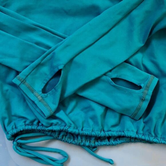 O’NEILL 365 Teal Active Long Sleeve Top Thumbholes Back Pocket Drawstring / Sz S - Picture 3 of 8